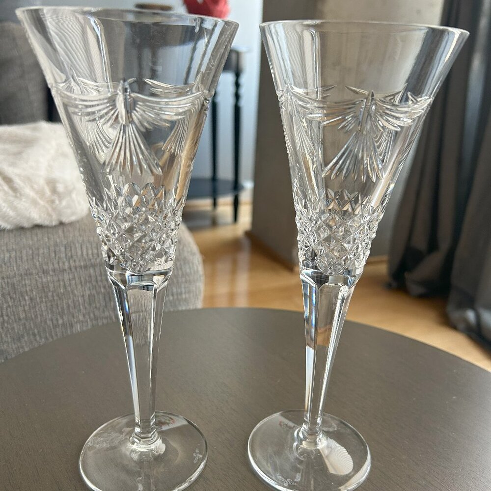 Waterford Crystal MILLENNIUM Peace 9 ¼” Fluted Champagne ~ Pair